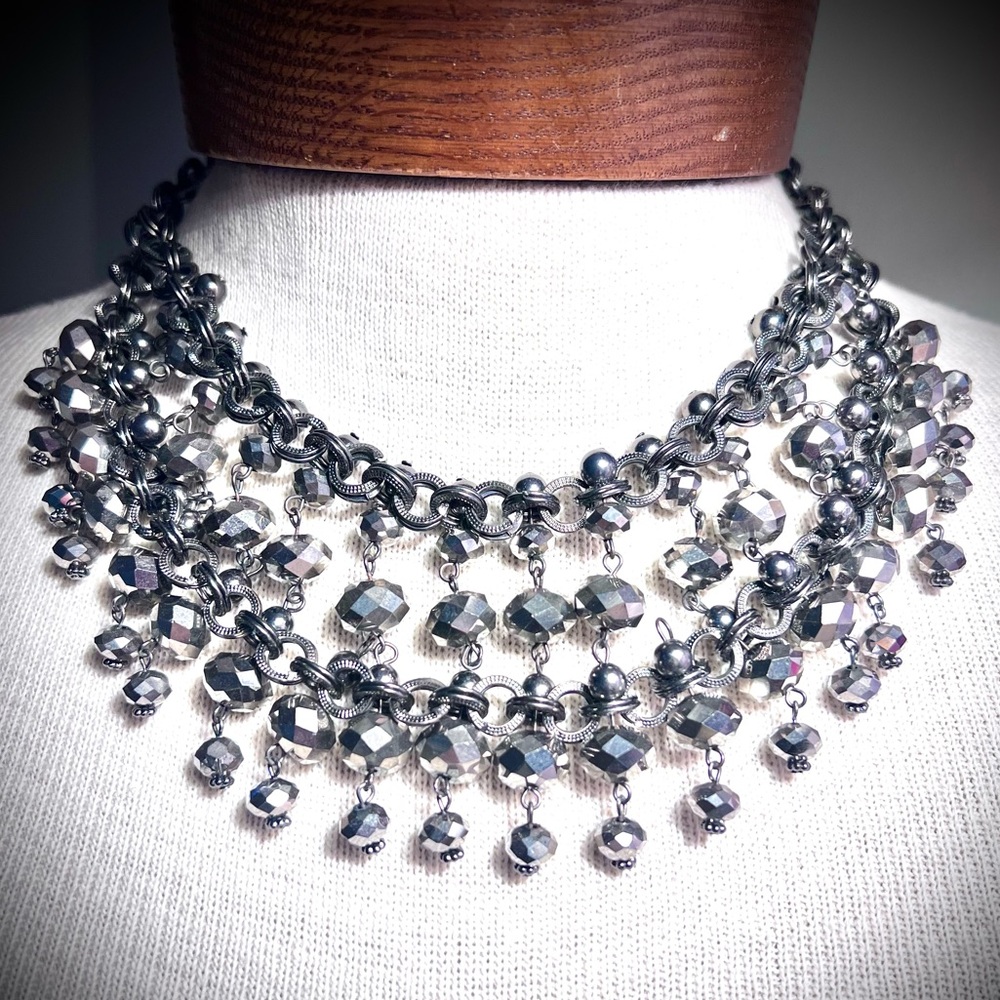 Statement Necklace Choker Collar Bob Beaded Neutral Adjustable Chain Cleopatra